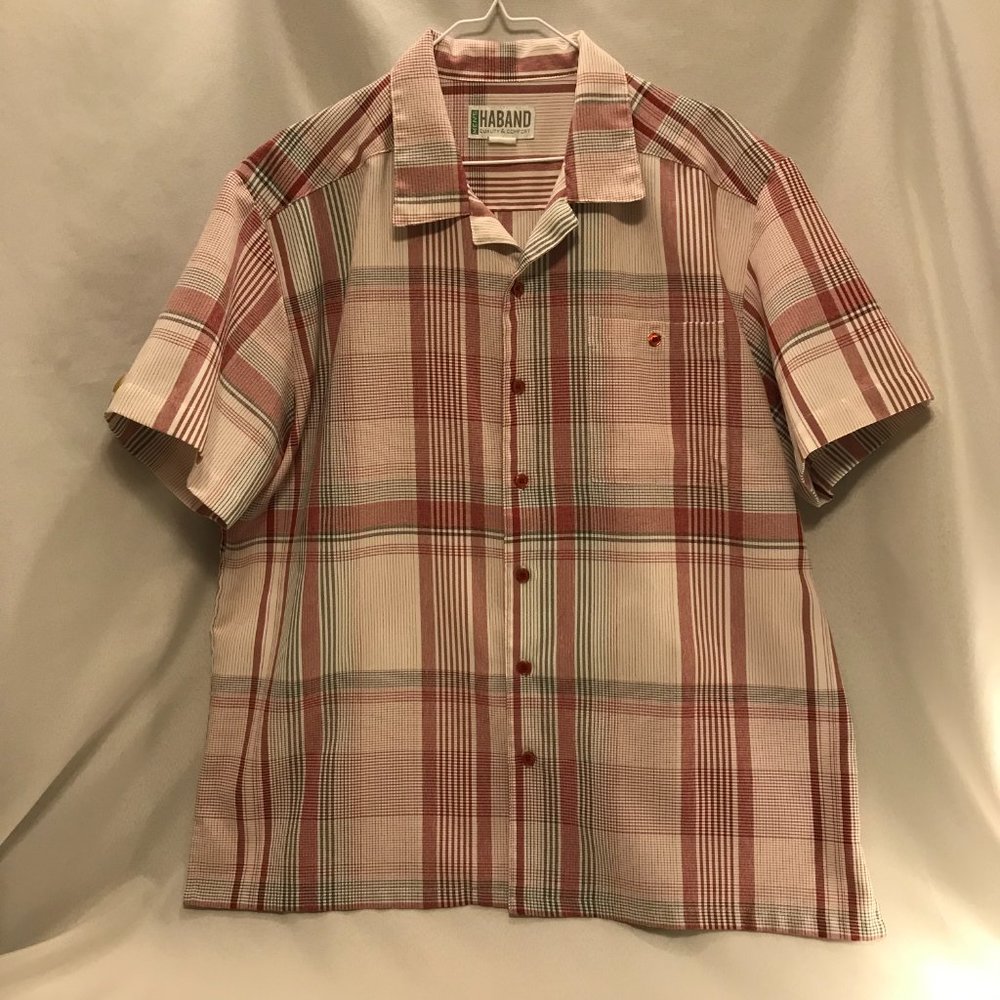Haband Men's Short Sleeve Button Down Plaid Shirt - Size L